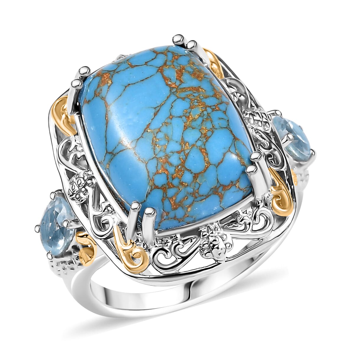 Karis Mojave Blue Turquoise and Sky Blue Topaz 9.35 ctw Ring in 18K YG Plated and Platinum Bond (Size 10.0) image number 0