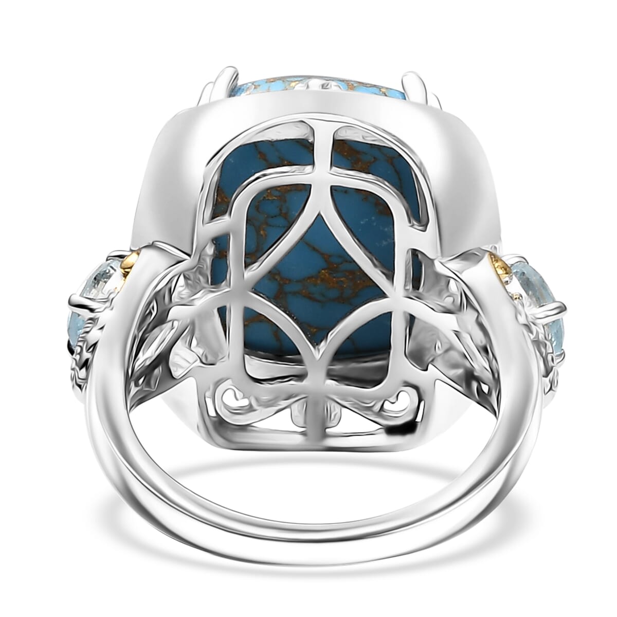 Karis Mojave Blue Turquoise and Sky Blue Topaz 9.35 ctw Ring in 18K YG Plated and Platinum Bond (Size 10.0) image number 4