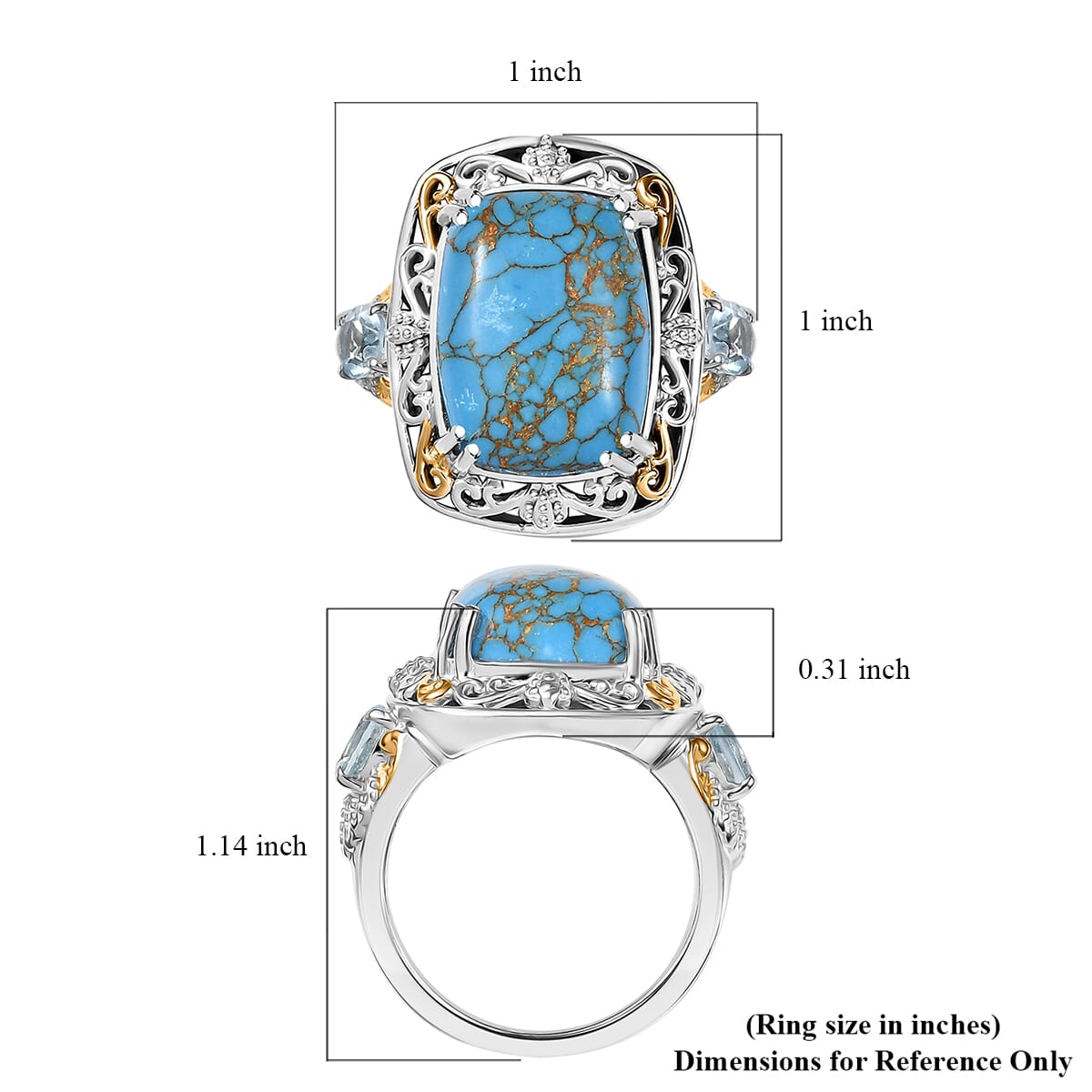 Karis Mojave Blue Turquoise and Sky Blue Topaz 9.35 ctw Ring in 18K YG Plated and Platinum Bond (Size 10.0) image number 5