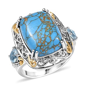 Karis Mojave Blue Turquoise and Sky Blue Topaz 9.35 ctw Ring in 18K YG Plated and Platinum Bond (Size 9.0)