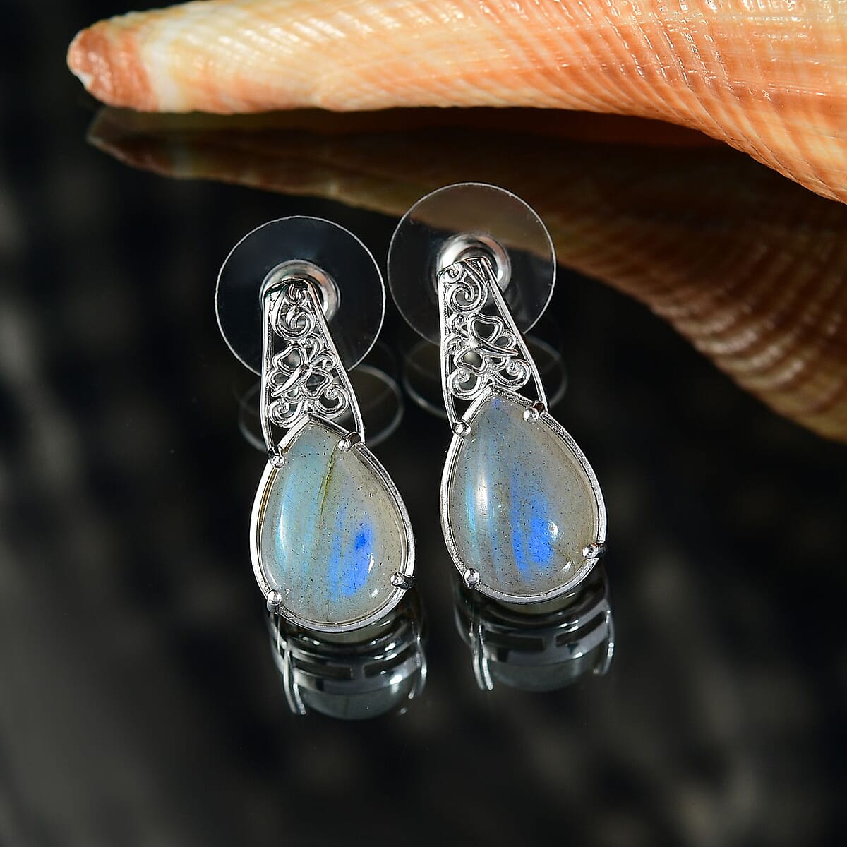 Karis Malagasy Labradorite 12.25 ctw Earrings in Platinum Bond image number 1