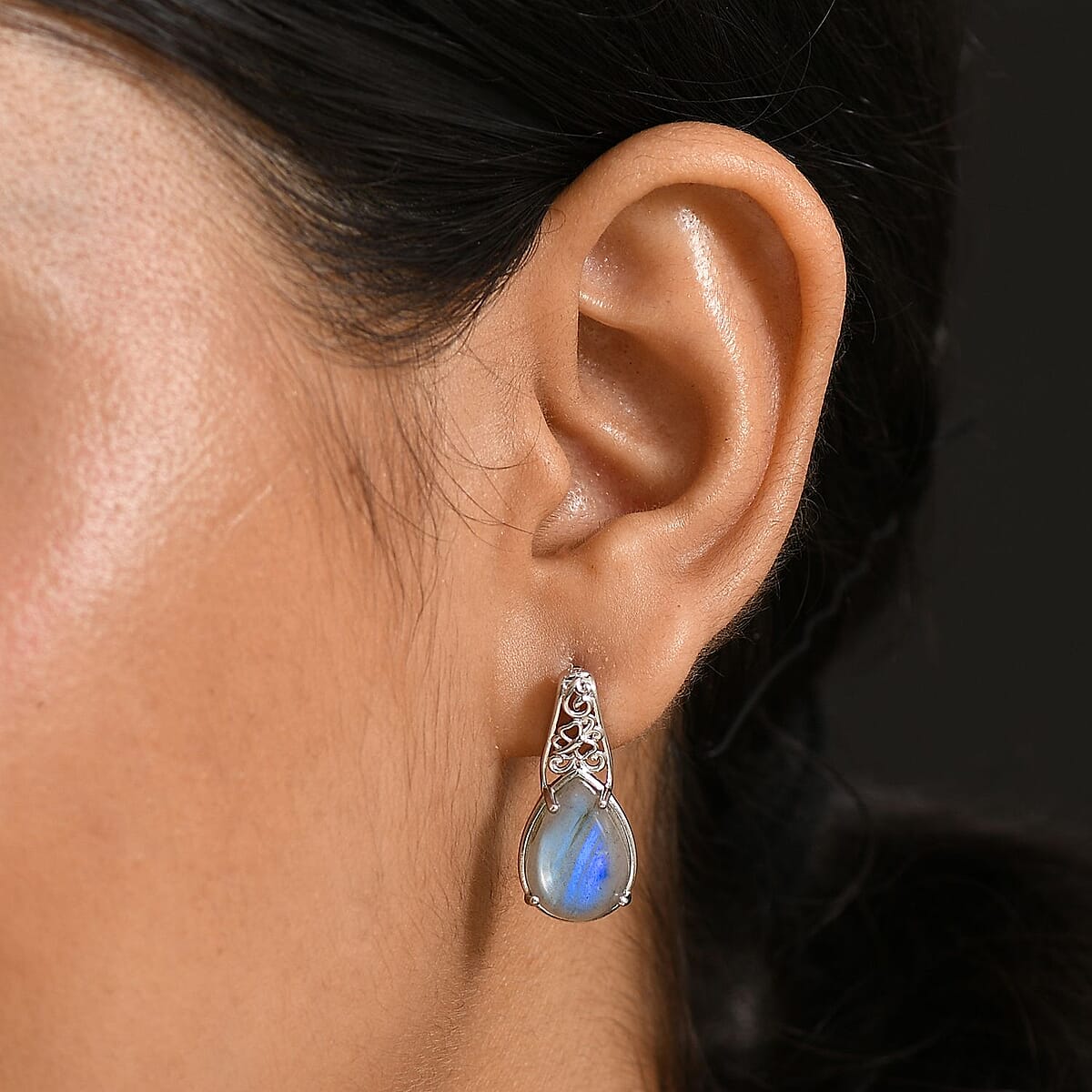 Karis Malagasy Labradorite 12.25 ctw Earrings in Platinum Bond image number 2