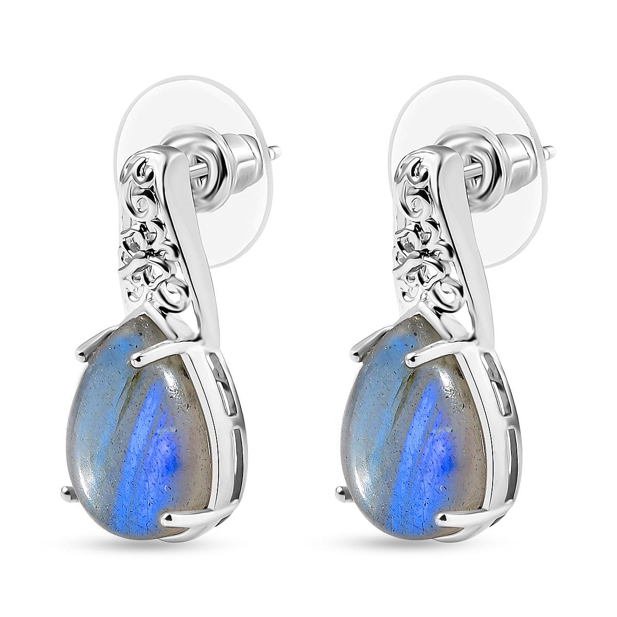 Karis Malagasy Labradorite 12.25 ctw Earrings in Platinum Bond image number 3