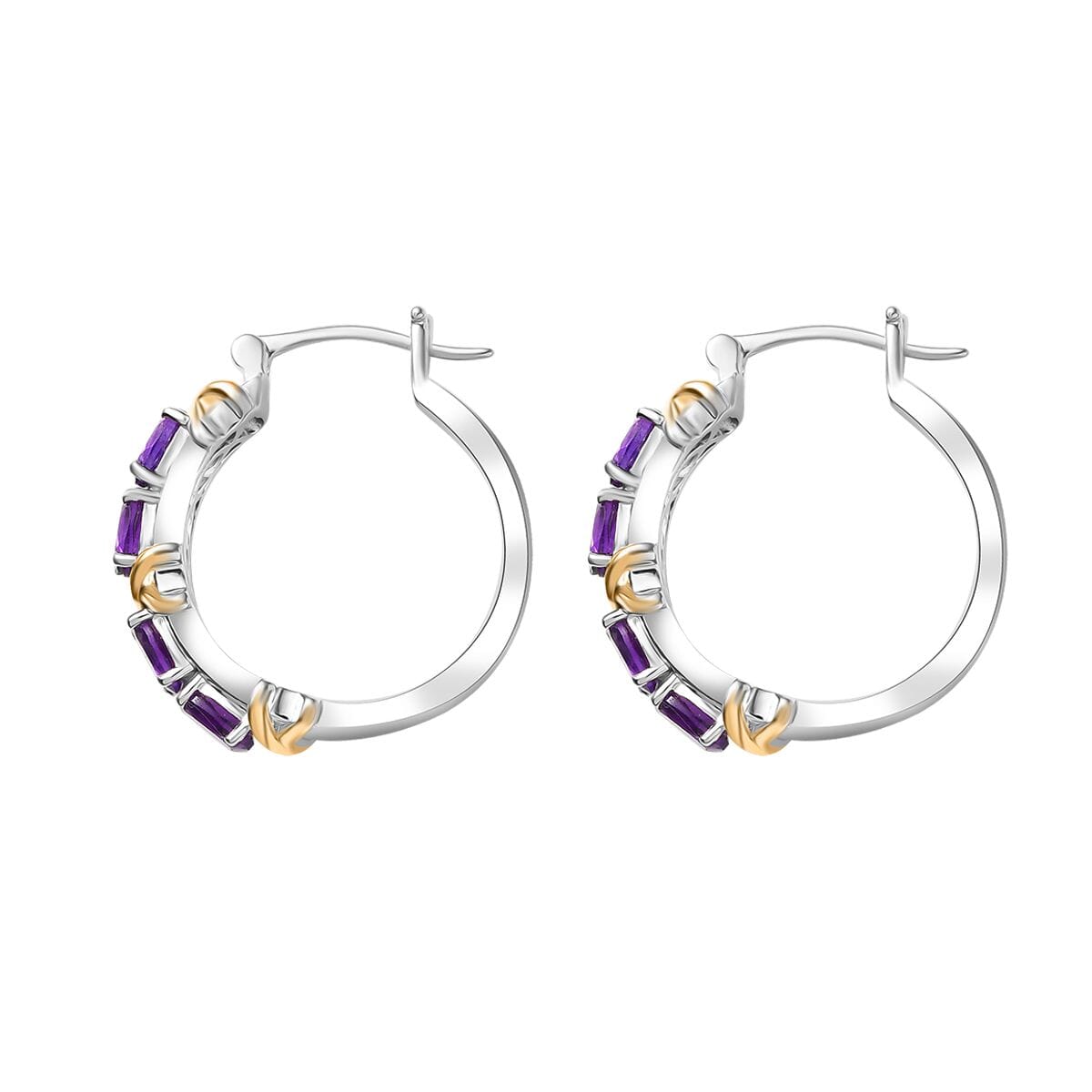 Karis African Amethyst 2.65 ctw XOXO Hoop Earrings in 18K YG Plated and Platinum Bond image number 3