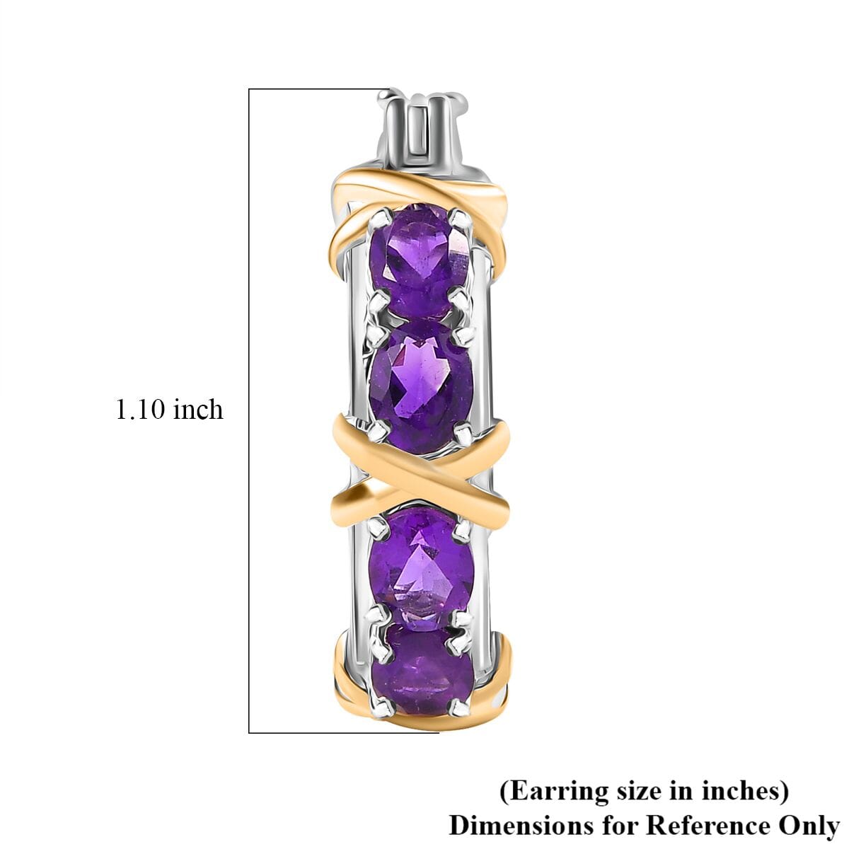 Karis African Amethyst 2.65 ctw XOXO Hoop Earrings in 18K YG Plated and Platinum Bond image number 4