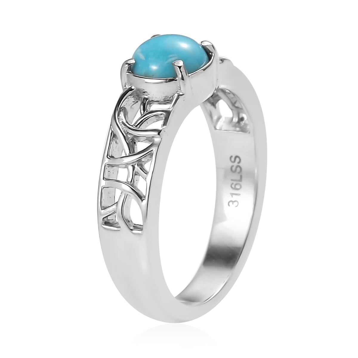 Sleeping Beauty Turquoise 0.80 ctw Ring in Stainless Steel (Size 10.0) image number 3