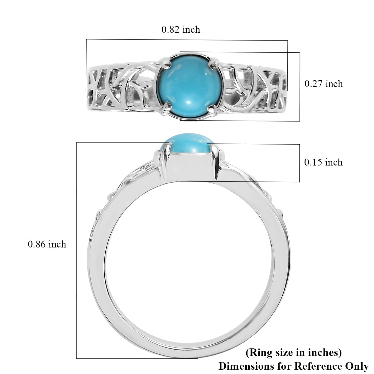 Sleeping Beauty Turquoise 0.80 ctw Ring in Stainless Steel (Size 10.0) image number 5