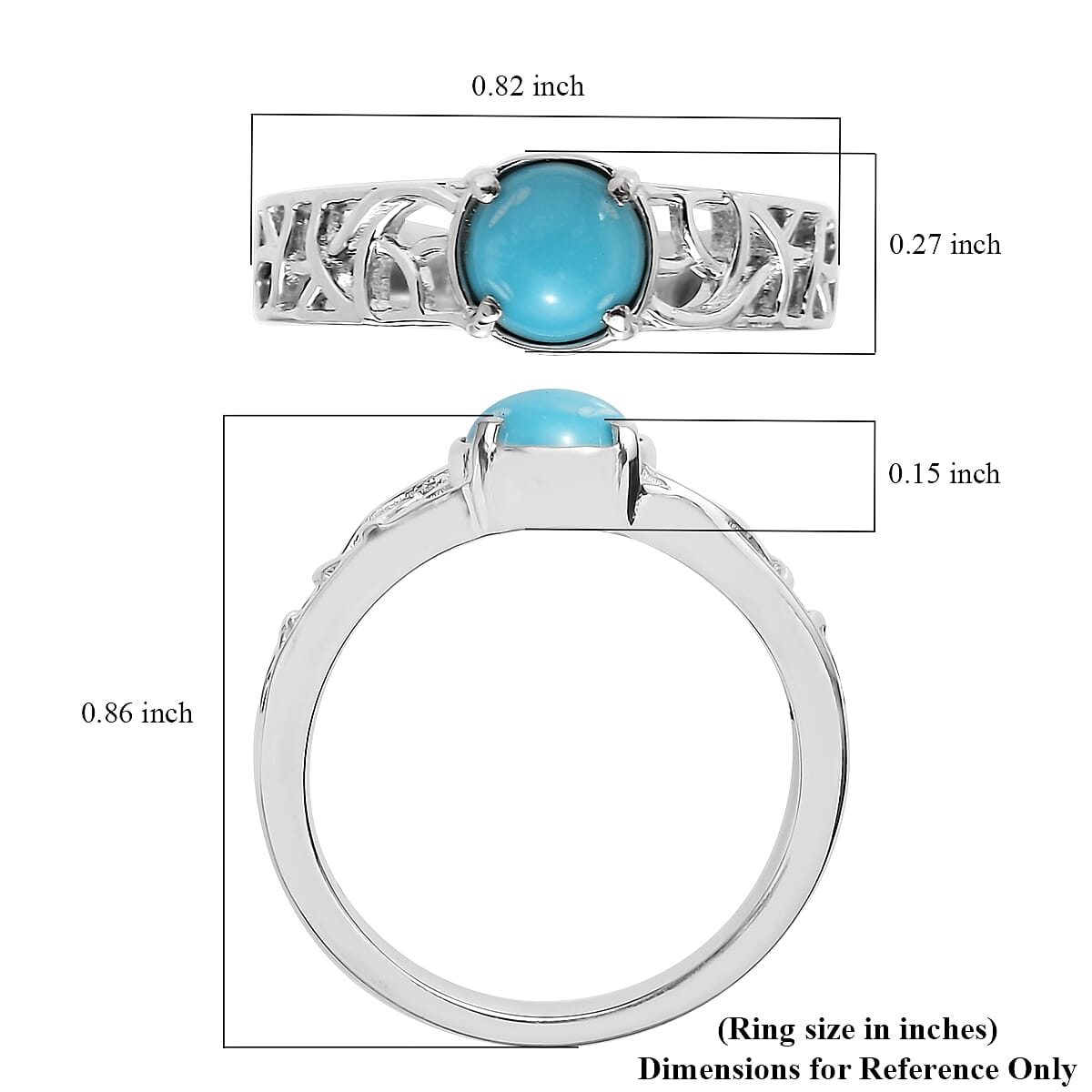 Sleeping Beauty Turquoise 0.80 ctw Ring in Stainless Steel (Size 6.0)  image number 5