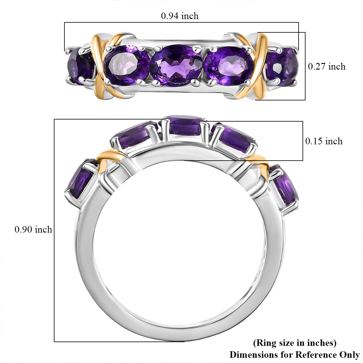 Karis African Amethyst 1.65 ctw Ring in 18K YG Plated and Platinum Bond (Size 10.0) image number 5
