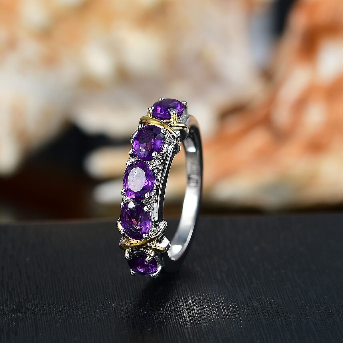 EverTrue African Amethyst 1.65 ctw Ring in 18K YG Plated and Platinum Bond (Size 5.0) image number 1
