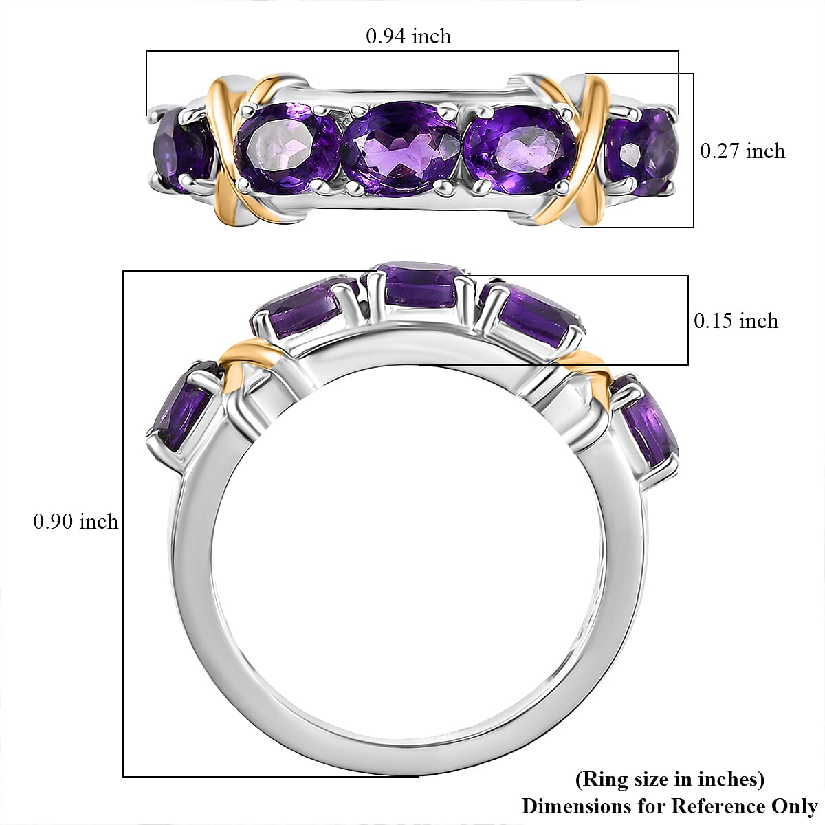 EverTrue African Amethyst 1.65 ctw Ring in 18K YG Plated and Platinum Bond (Size 5.0) image number 5