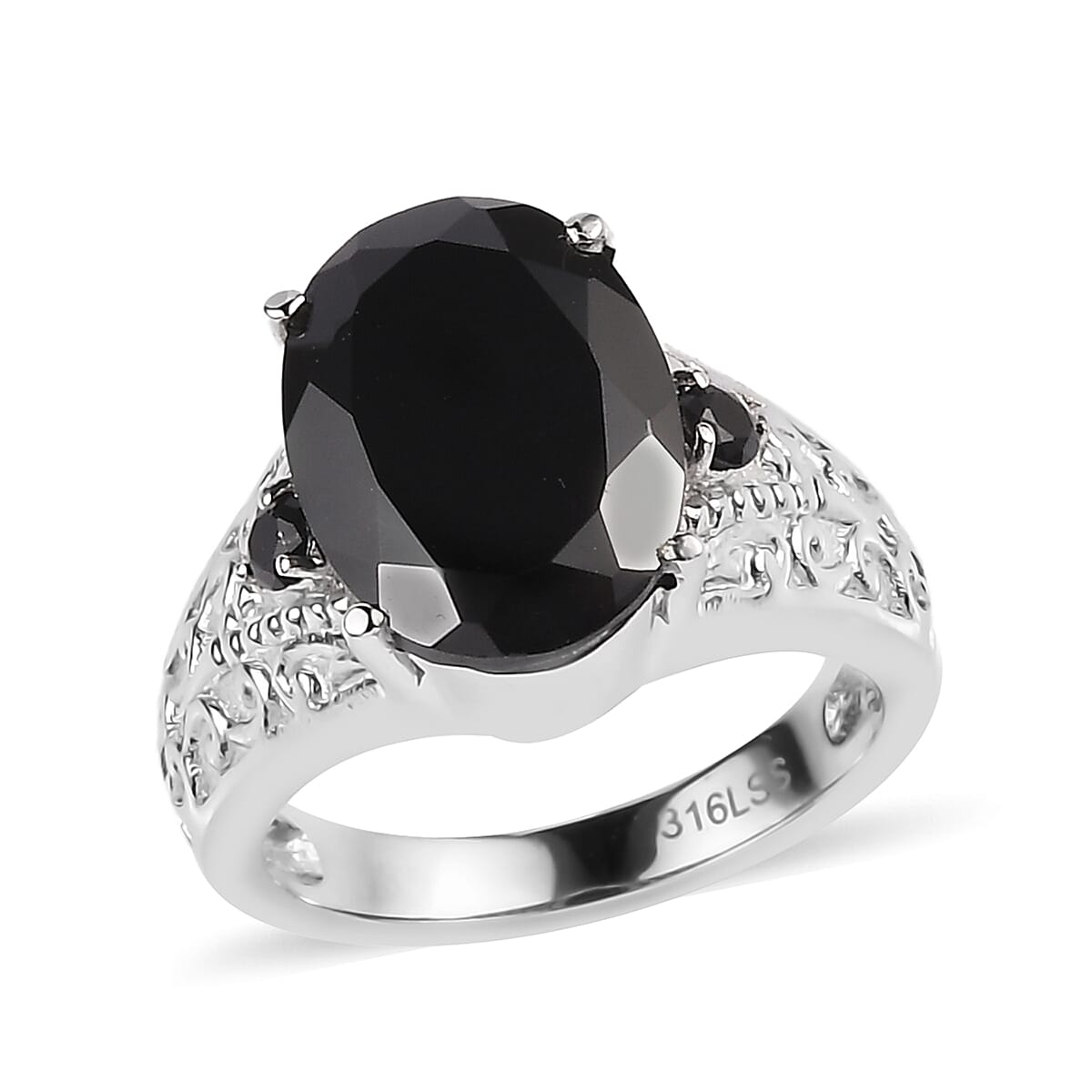 Thai Black Spinel 7.35 ctw Ring in Stainless Steel (Size 6.0)  image number 0