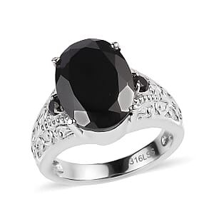 Thai Black Spinel 7.35 ctw Ring in Stainless Steel (Size 6.0) 