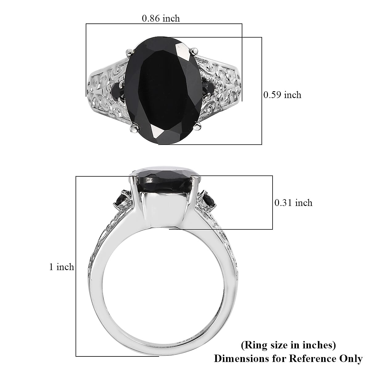 Thai Black Spinel 7.35 ctw Ring in Stainless Steel (Size 6.0)  image number 5