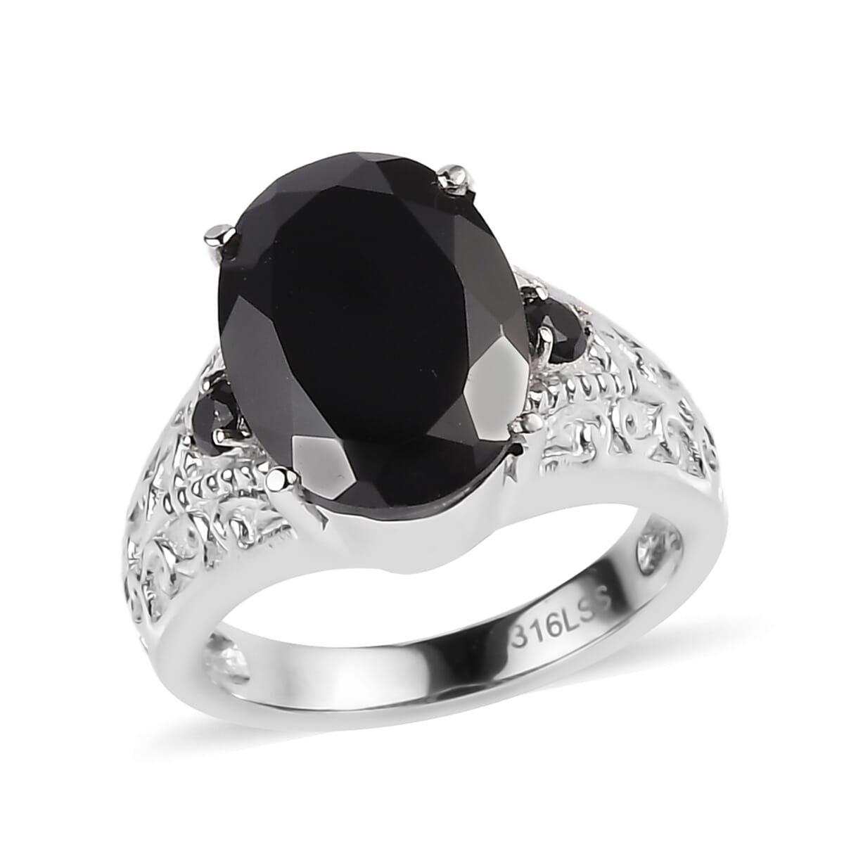 Thai Black Spinel 7.35 ctw Ring in Stainless Steel (Size 7.0)  image number 0