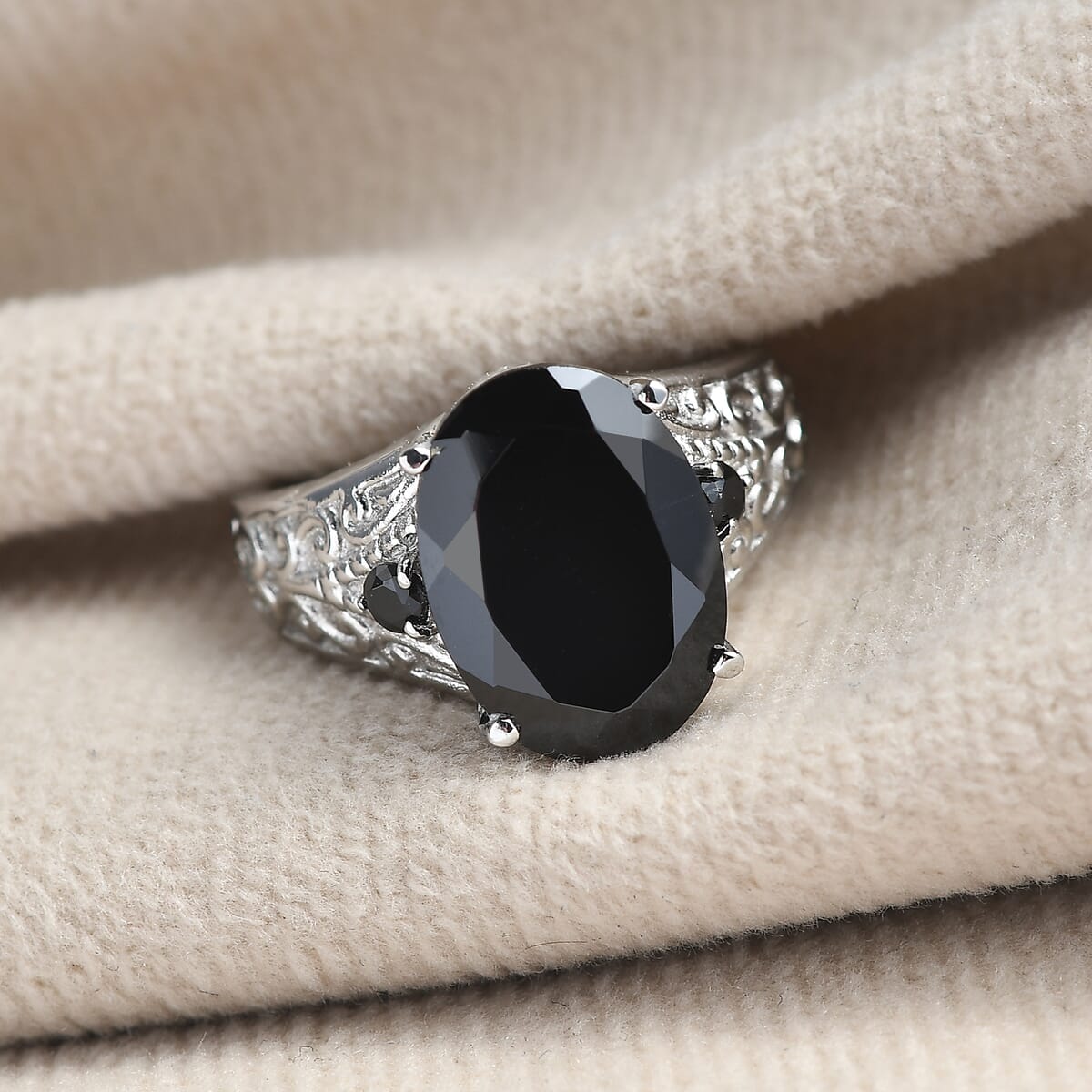 Thai Black Spinel 7.35 ctw Ring in Stainless Steel (Size 7.0)  image number 1