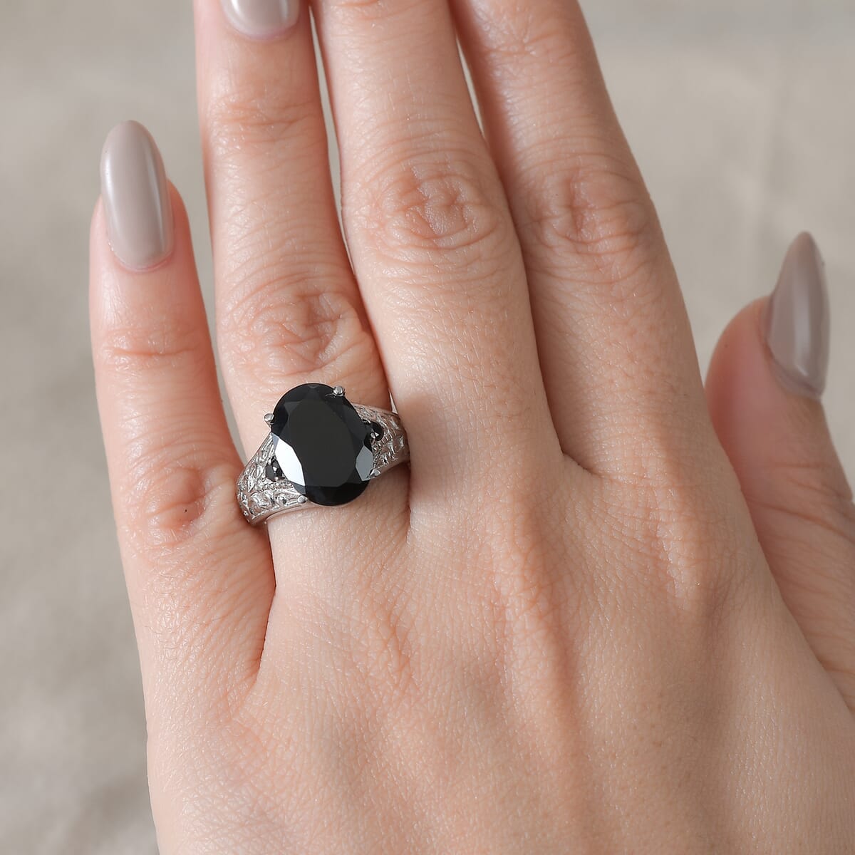 Thai Black Spinel 7.35 ctw Ring in Stainless Steel (Size 7.0)  image number 2