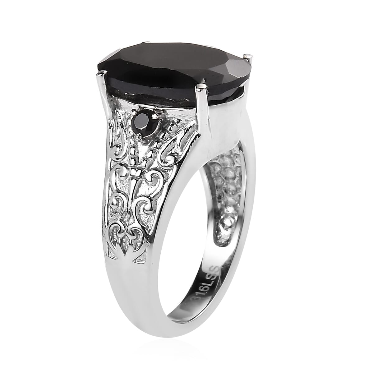 Thai Black Spinel 7.35 ctw Ring in Stainless Steel (Size 7.0)  image number 3