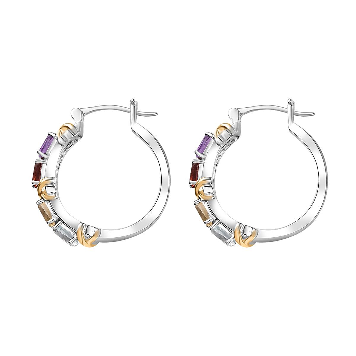 Karis Multi Gemstone 3.15 ctw XOXO Hoop Earrings 18K YG Plated and Platinum Bond