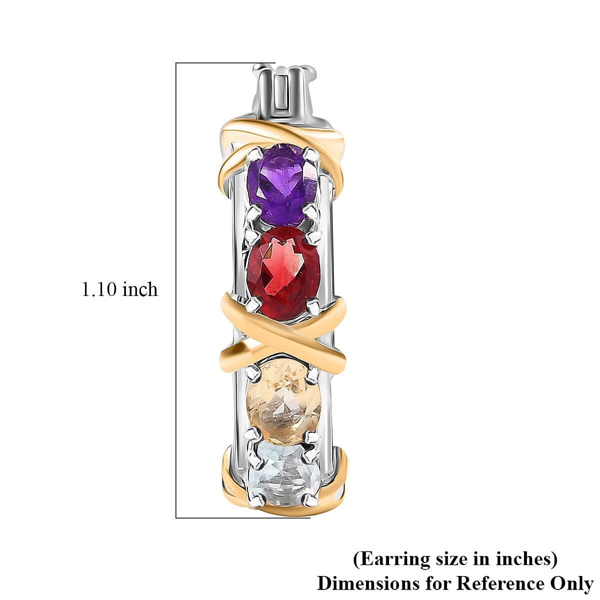 Karis Multi Gemstone 3.15 ctw XOXO Hoop Earrings 18K YG Plated and Platinum Bond