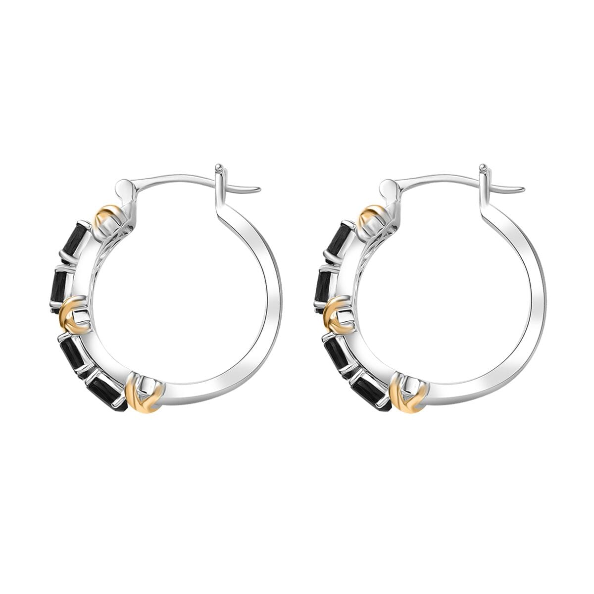 Karis Thai Black Spinel 4.15 ctw Hoop Earrings in 18K YG Plated and Platinum Bond image number 3