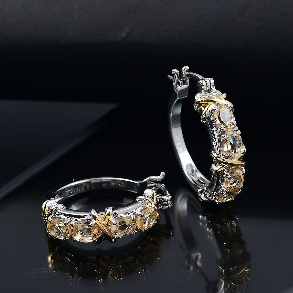 Karis Brazilian Citrine 2.75 ctw Hoop Earrings in 18K YG Plated and Platinum Bond image number 1