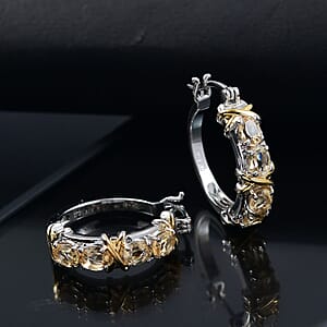 Karis Brazilian Citrine 2.75 ctw Hoop Earrings in 18K YG Plated and Platinum Bond
