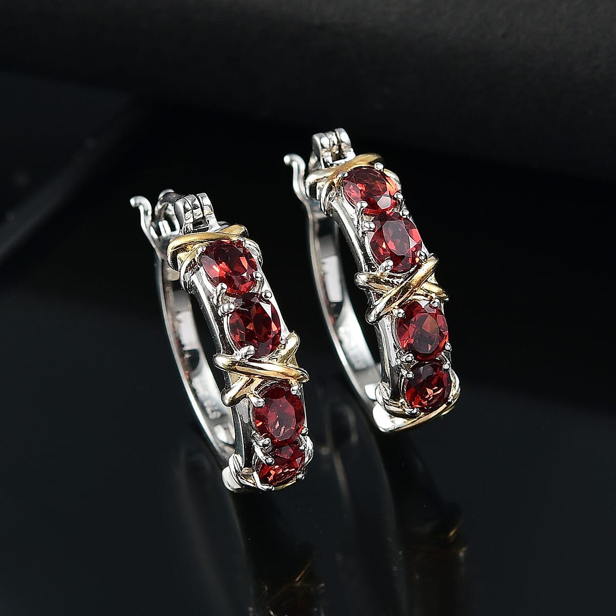 EverTrue Mozambique Garnet 3.65 ctw Hoop Earrings in 18K YG Plated and Platinum Bond image number 1