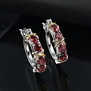 EverTrue Mozambique Garnet 3.65 ctw Hoop Earrings in 18K YG Plated and Platinum Bond