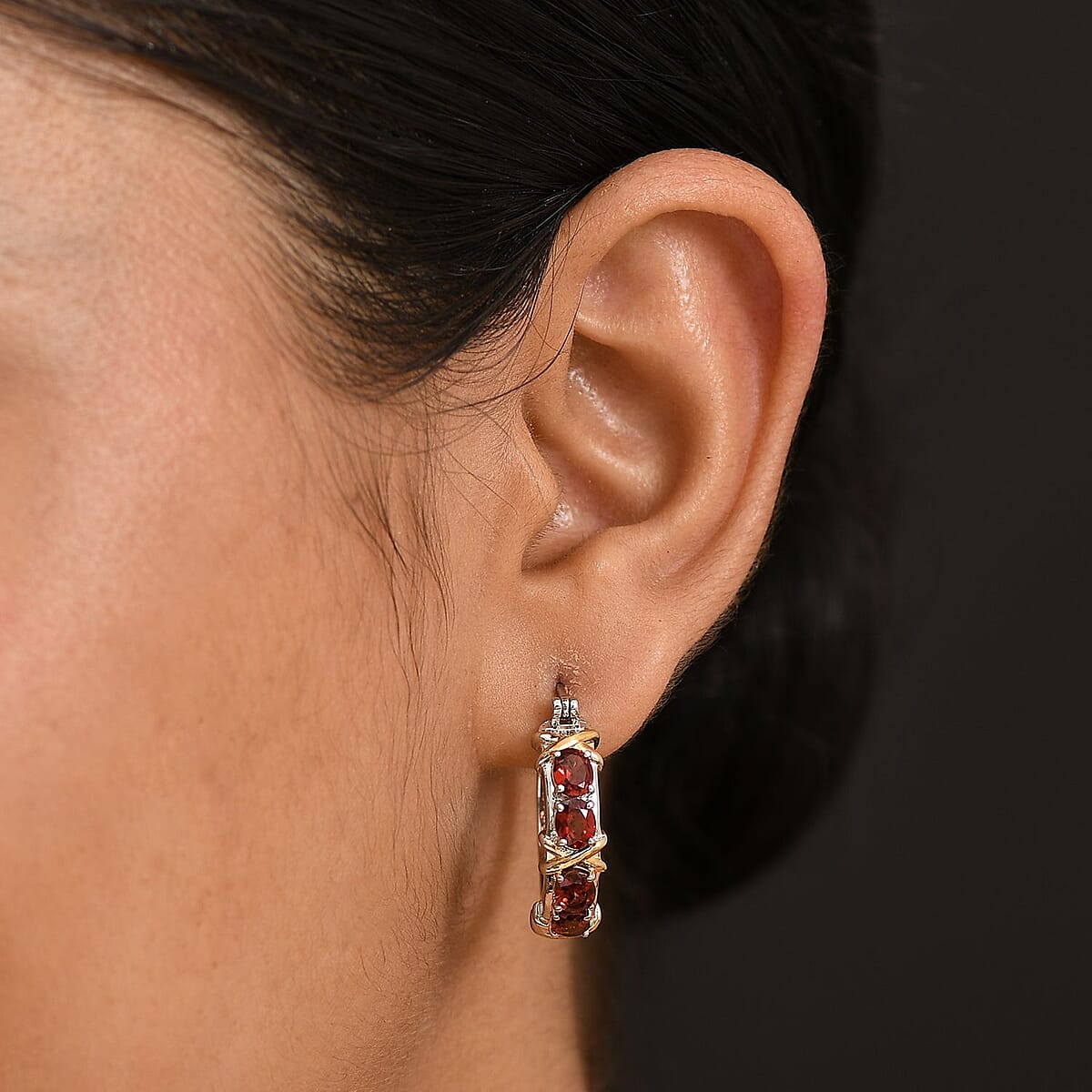 EverTrue Mozambique Garnet 3.65 ctw Hoop Earrings in 18K YG Plated and Platinum Bond image number 2