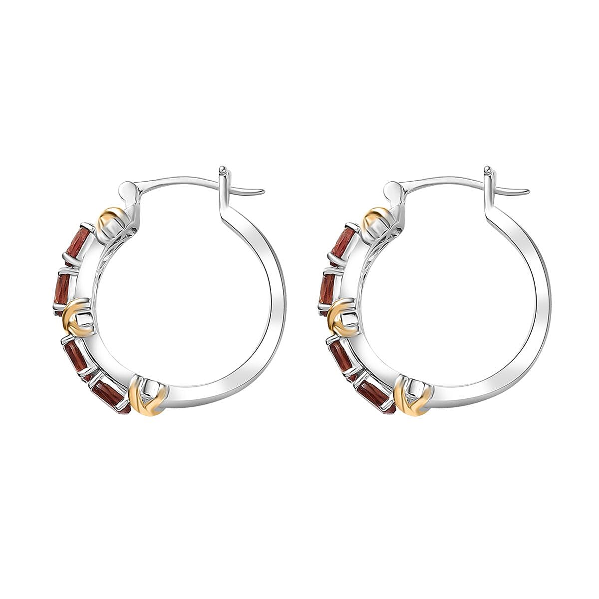 EverTrue Mozambique Garnet 3.65 ctw Hoop Earrings in 18K YG Plated and Platinum Bond image number 3