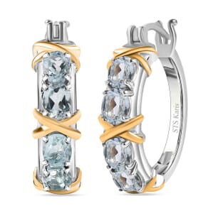 Karis Sky Blue Topaz 4.00 ctw XOXO Hoop Earrings in 18K YG Plated and Platinum Bond