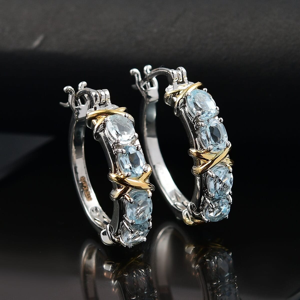 EverTrue Sky Blue Topaz 4.00 ctw XOXO Hoop Earrings in 18K YG Plated and Platinum Bond image number 1