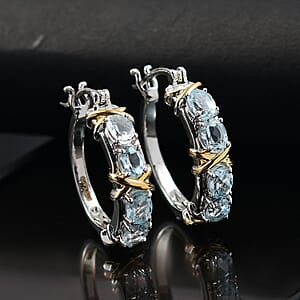 EverTrue Sky Blue Topaz 4.00 ctw XOXO Hoop Earrings in 18K YG Plated and Platinum Bond
