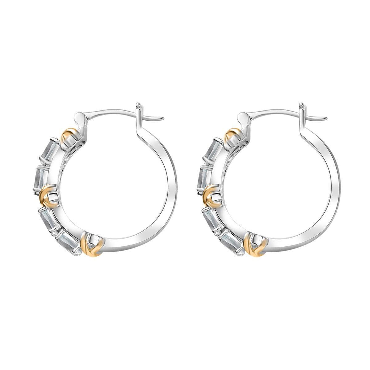 EverTrue Sky Blue Topaz 4.00 ctw XOXO Hoop Earrings in 18K YG Plated and Platinum Bond image number 3
