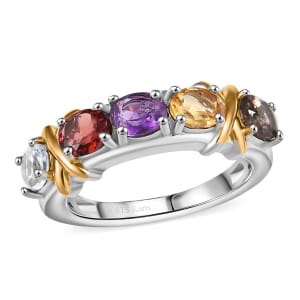 Karis Multi Gemstone 1.90 ctw XOXO Ring 18K YG Plated and Platinum Bond (Size 10.0)