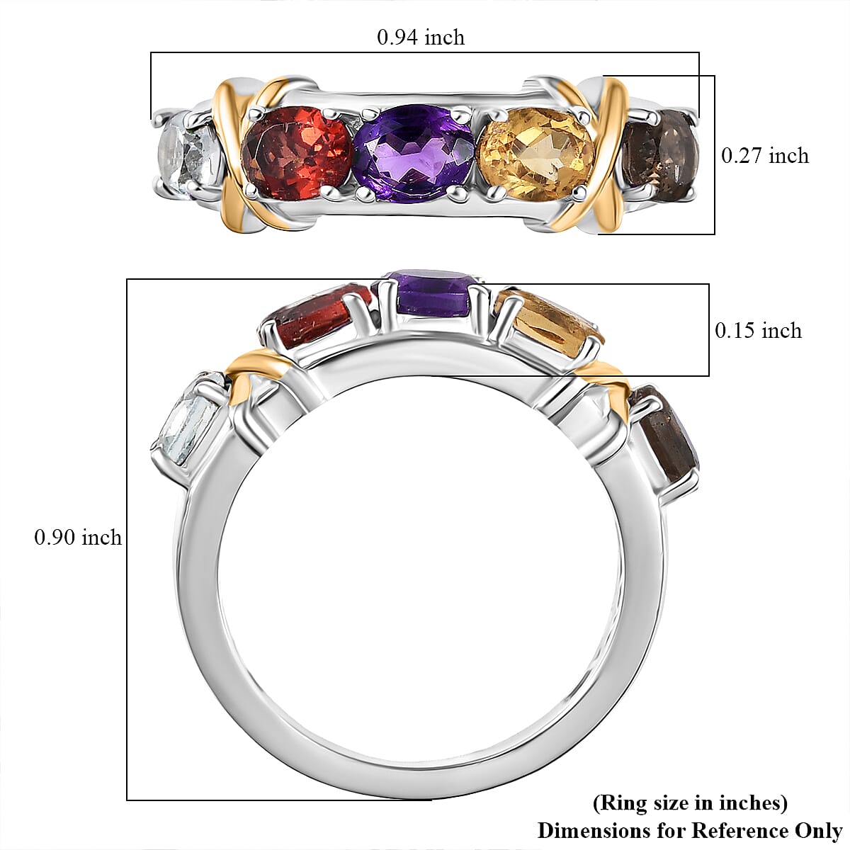 Karis Multi Gemstone 1.90 ctw XOXO Ring 18K YG Plated and Platinum Bond (Size 10.0) image number 5