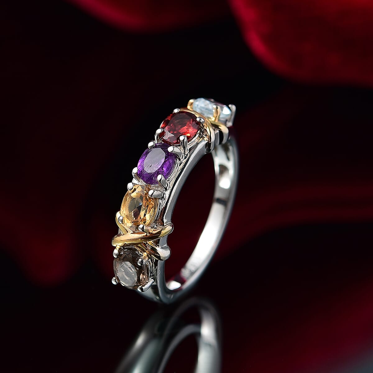 Karis Multi Gemstone 1.90 ctw XOXO Ring 18K YG Plated and Platinum Bond (Size 6.0) image number 1