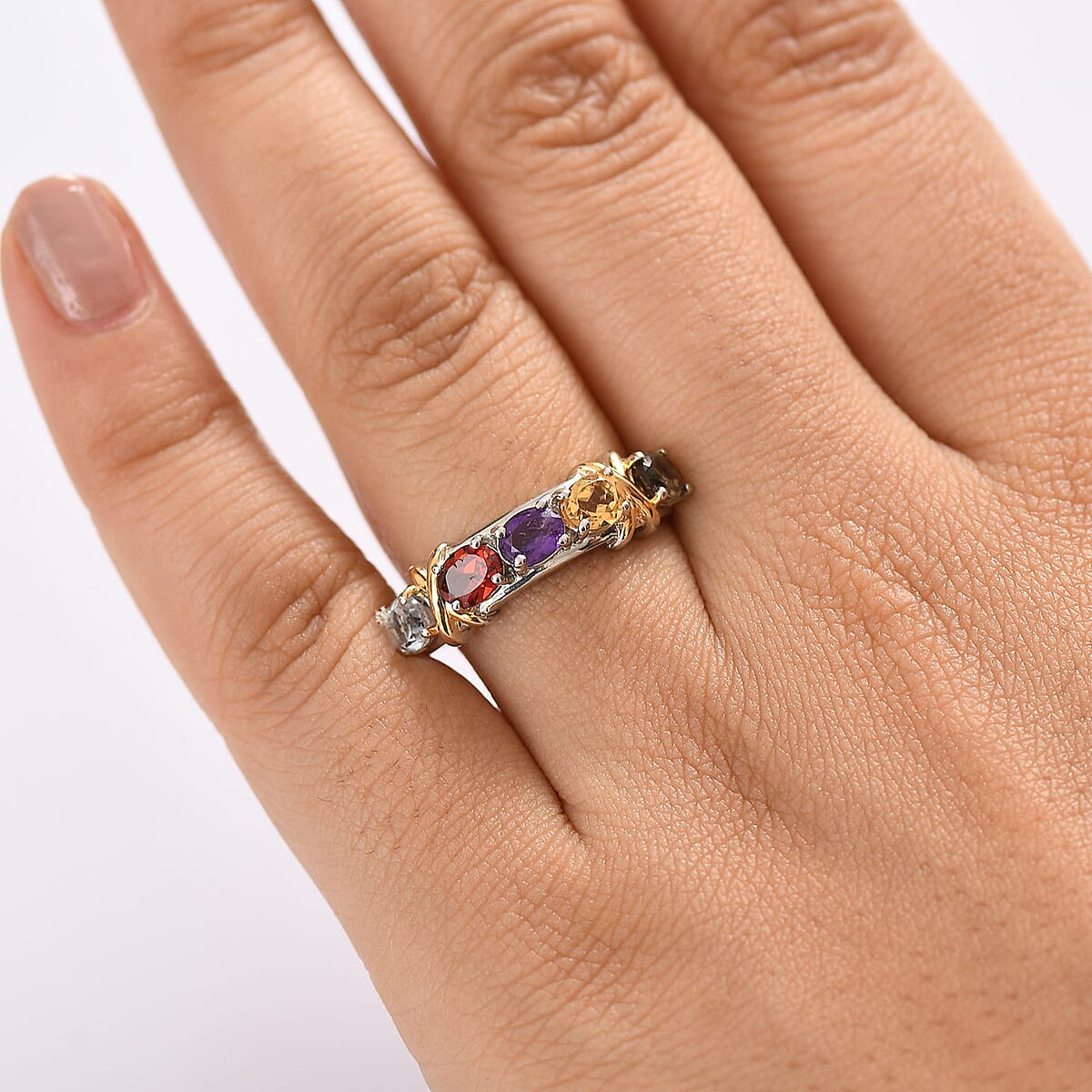 Karis Multi Gemstone 1.90 ctw XOXO Ring 18K YG Plated and Platinum Bond (Size 6.0) image number 2
