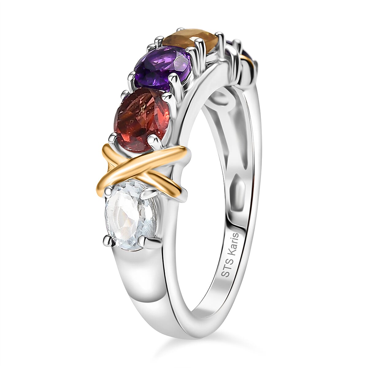 Karis Multi Gemstone 1.90 ctw XOXO Ring 18K YG Plated and Platinum Bond (Size 6.0) image number 3