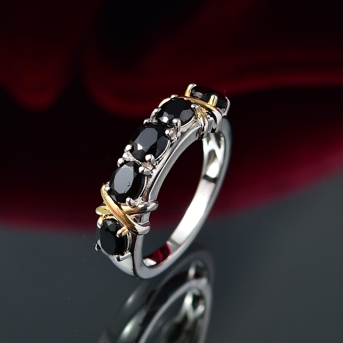Karis Thai Black Spinel 2.20 ctw Ring 18K YG Plated and Platinum Bond (Size 10.0) image number 1