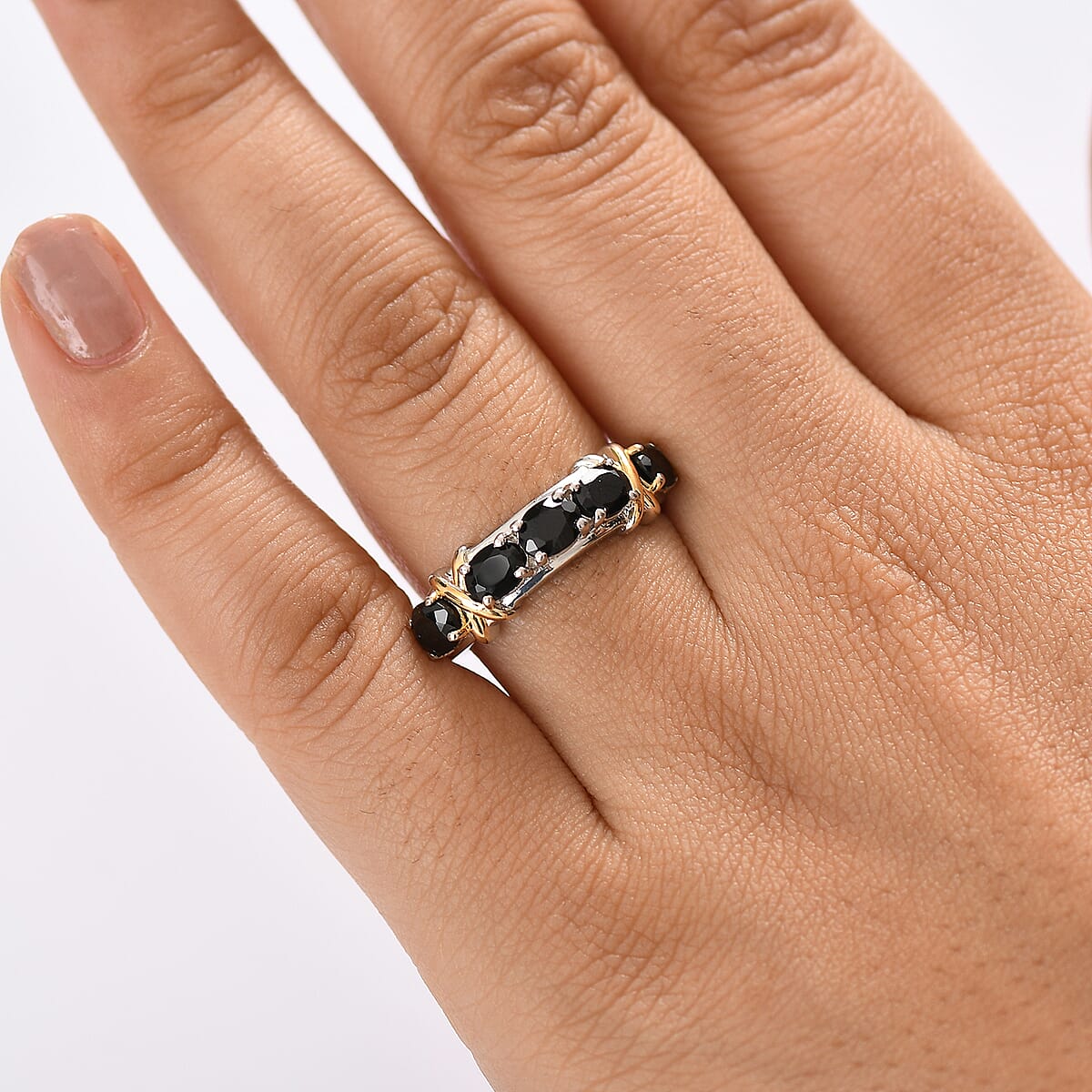 Epic Deal EverTrue Thai Black Spinel Ring 18K YG Plated and Platinum Bond (Size 8.0) 2.20 ctw image number 2