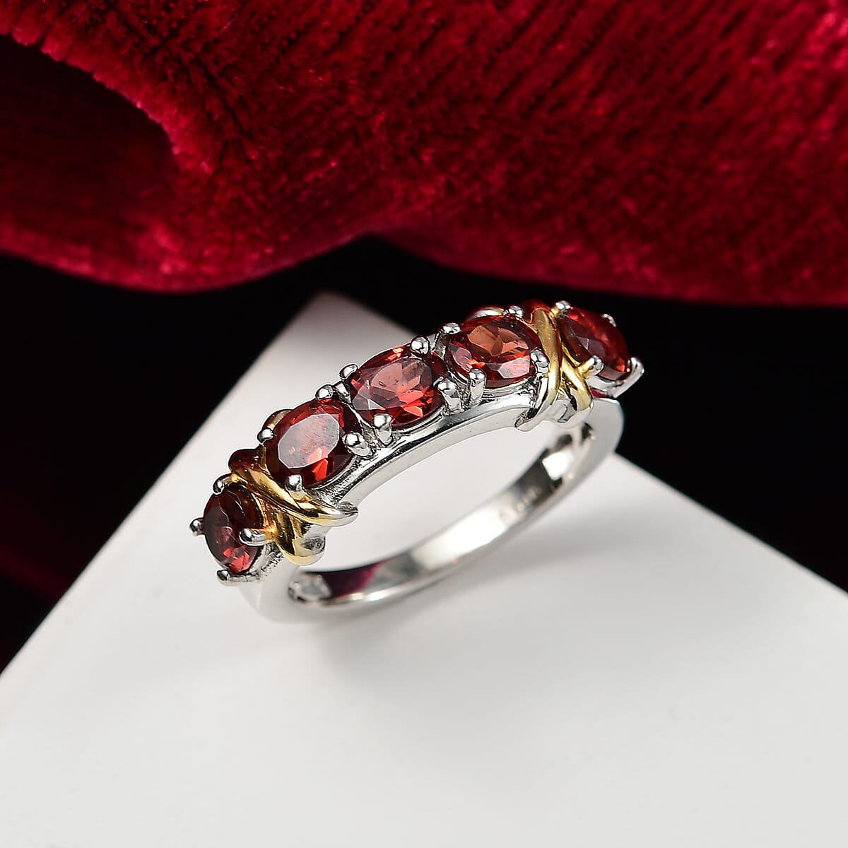 EverTrue Mozambique Garnet 2.30 ctw Ring in 18K YG Plated and Platinum Bond (Size 6.0)  image number 1