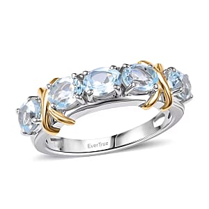 EverTrue Sky Blue Topaz 2.00 ctw Ring 18K YG Plated and Platinum Bond (Size 5.0)