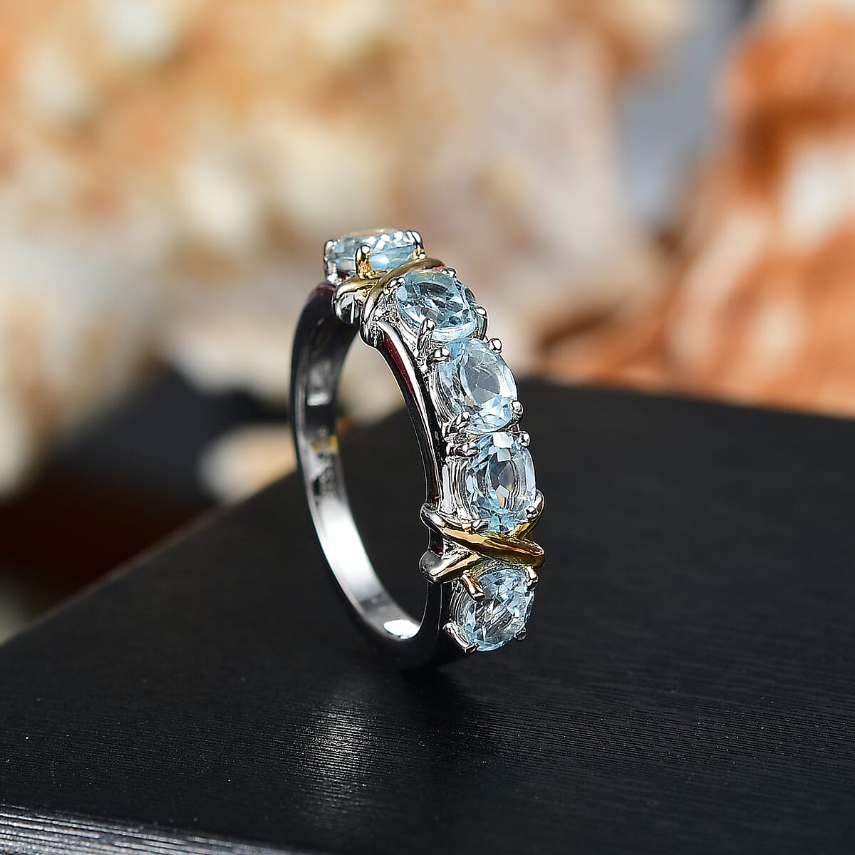 EverTrue Sky Blue Topaz 2.00 ctw Ring 18K YG Plated and Platinum Bond (Size 5.0) image number 1