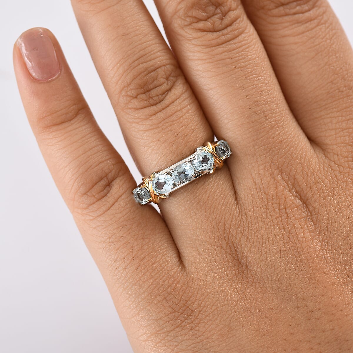 EverTrue Sky Blue Topaz 2.00 ctw Ring 18K YG Plated and Platinum Bond (Size 5.0) image number 2