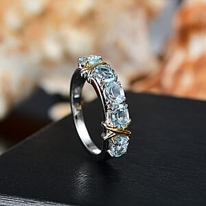 EverTrue Sky Blue Topaz 2.00 ctw Ring 18K YG Plated and Platinum Bond (Size 6.0)