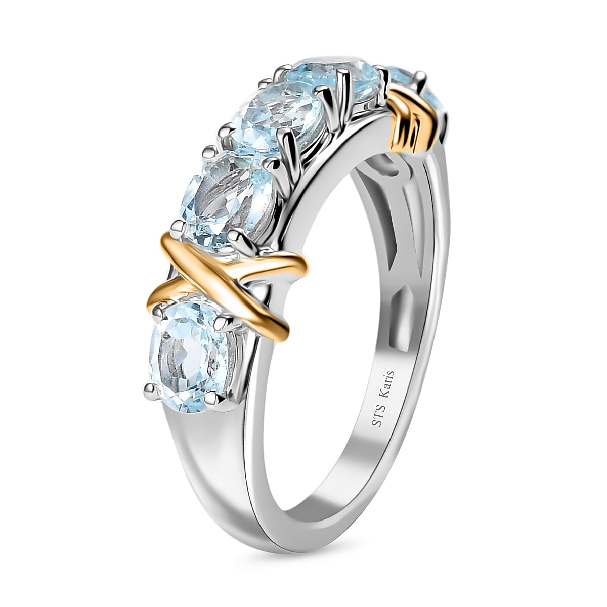 EverTrue Sky Blue Topaz 2.00 ctw Ring 18K YG Plated and Platinum Bond (Size 9.0) image number 3