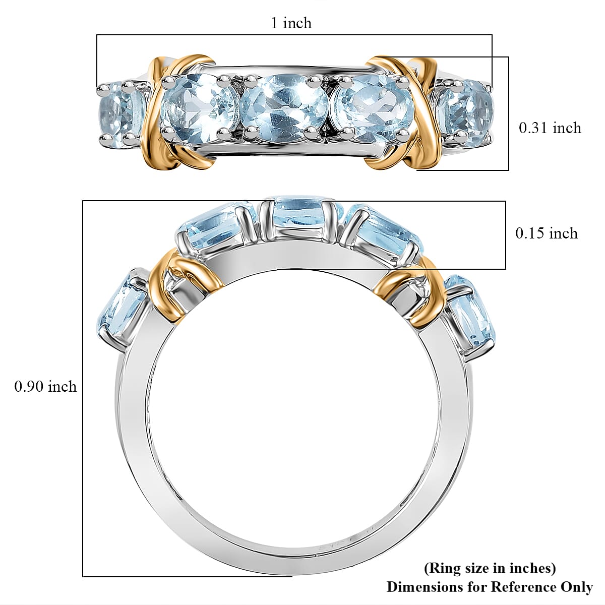 EverTrue Sky Blue Topaz 2.00 ctw Ring 18K YG Plated and Platinum Bond (Size 9.0) image number 5