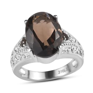 Brazilian Smoky Quartz 5.10 ctw Ring in Stainless Steel (Size 10.0) 